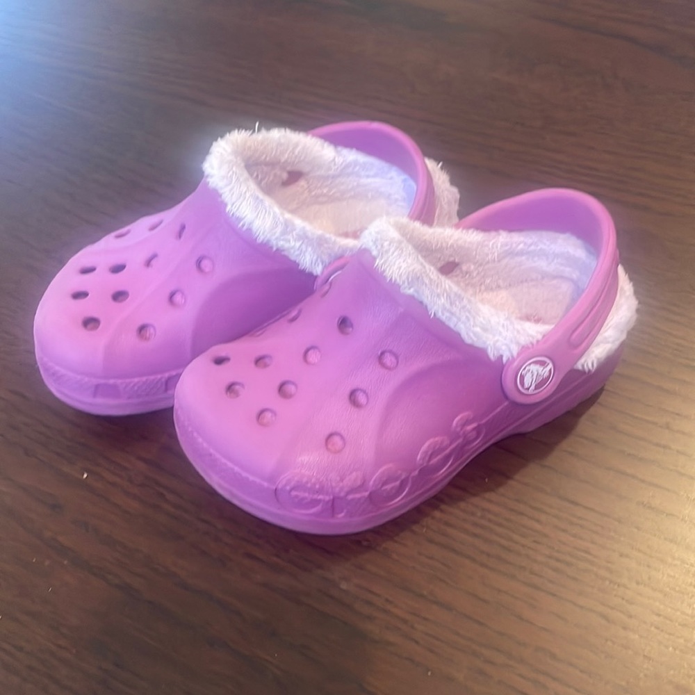 Purple fuzzy crocs
